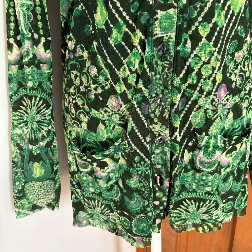 Vintage 90s Jean Paul Gaultier Soleil XS Extra Small Button Down Mesh Top Shirt - Picture 3 of 7